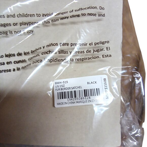 Badgley Mischka NEW Black Suede Like Fur Trimmed Satchel Working Lock & Key $159 - Picture 2 of 11